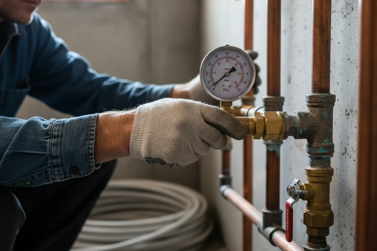 Pressure testing a repaired line during Water Line Repair in Burke